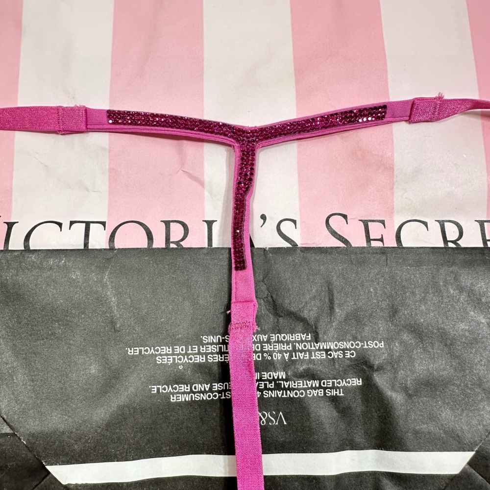 NWT Victoria's Secret Dream Angels Pink Lace V-String Thong Underwear Panty XL - Picture 6 of 8